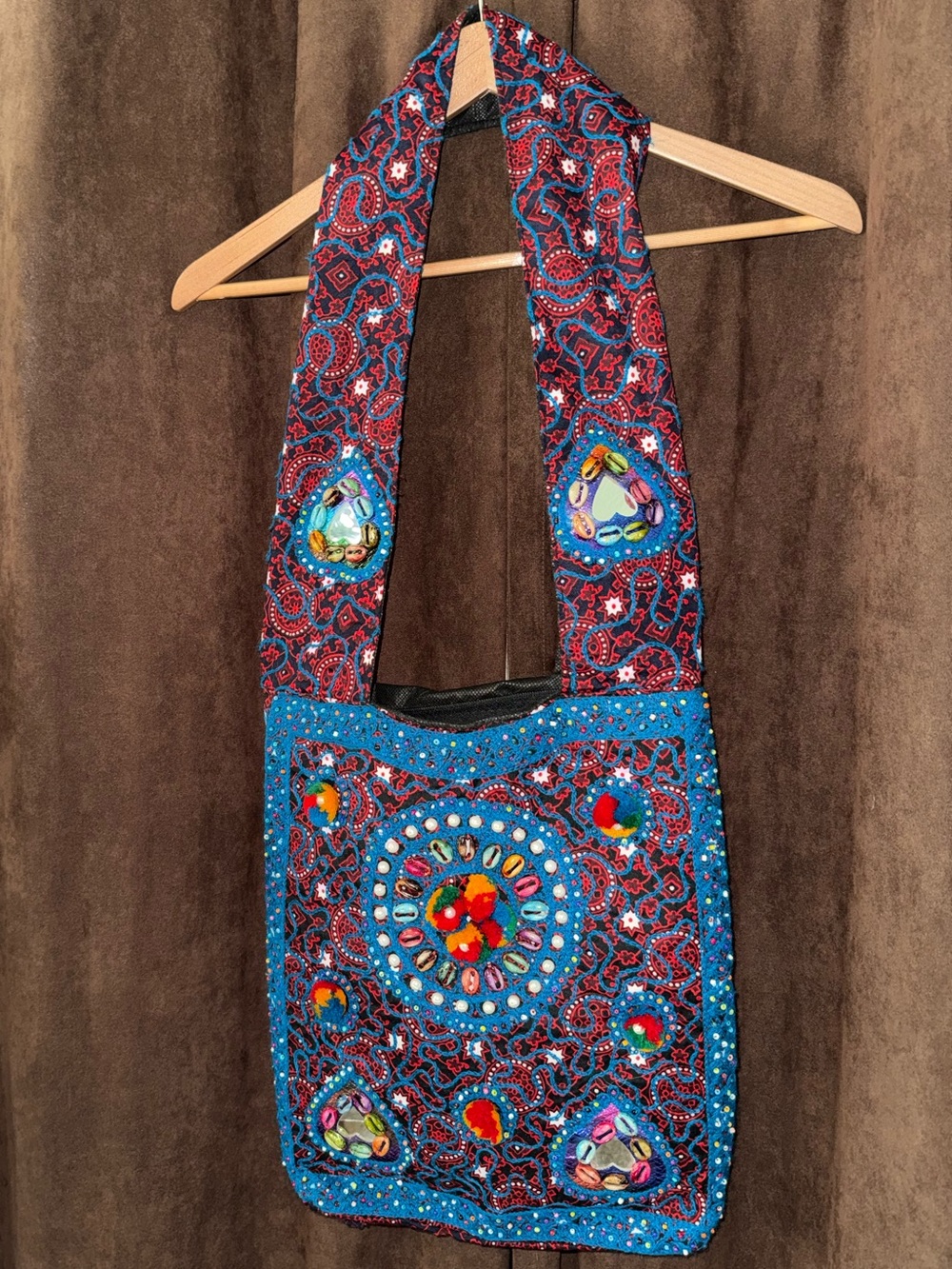 Bohemian Embroidered Crossbody Bag in Blue and Red